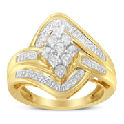 Bids.com 10K Yellow Gold over .925 Sterling Silver Diamond Bypass Cluster Ring (1 Cttw, I-J Color, I2-I3 Clarity) - Size 6 Rings