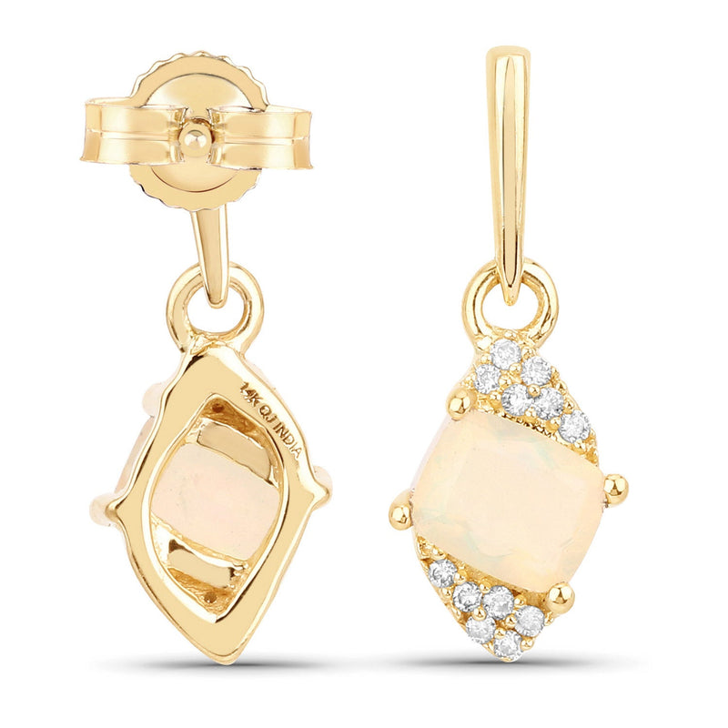 Bids.com 0.57 Carat Genuine Ethiopian Opal and White Diamond 14K Yellow Gold Earrings Earrings