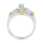 Bids.com 14K Yellow and White Gold 1/3 Cttw Marquise Diamond Cocktail Engagement Ring Set (H-I Color, SI1-SI2 Clarity) - Size 7 Rings