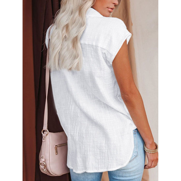 Button Up Cap Sleeve Shirt