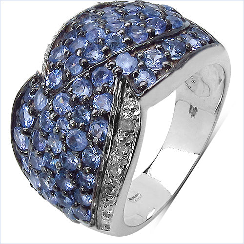 Bids.com 2.50 Carat Genuine Tanzanite & White Topaz .925 Sterling Silver Ring Rings