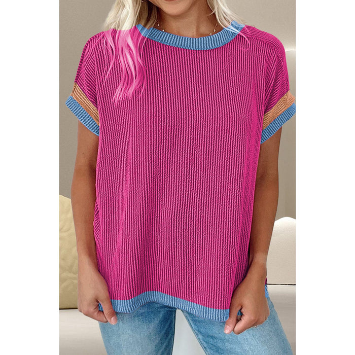 Color Block Round Neck Cap Sleeve T-Shirt