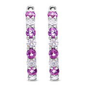 Bids.com 10K White Gold, Â½ Cttw Diamond, & Â½ Cttw Lab-Grown Blue Sapphire Leverback Hoop Earrings (H-I Color, I1-I2 Clarity) Earrings