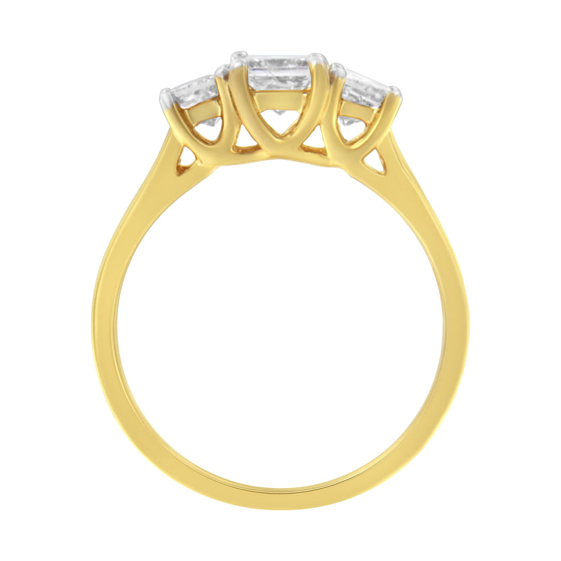 Bids.com 10K Yellow Gold Princess-Cut Diamond Three Stone Band Ring (1 Cttw, J-K Color, I1-I2 Clarity) - Size 6 Rings