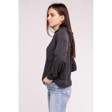 Hooded Brushed Melange Hacci Sweater