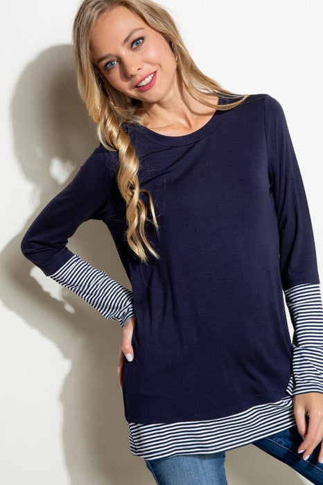 PLUS PIN STRIPE MIXED TOP