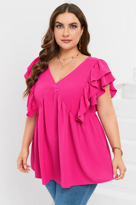 Ruffle V Neck Tie Back Tunic Top