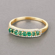 Bids.com 0.35 Carat Genuine Zambian Emerald and White Diamond 14K Yellow Gold Ring Rings
