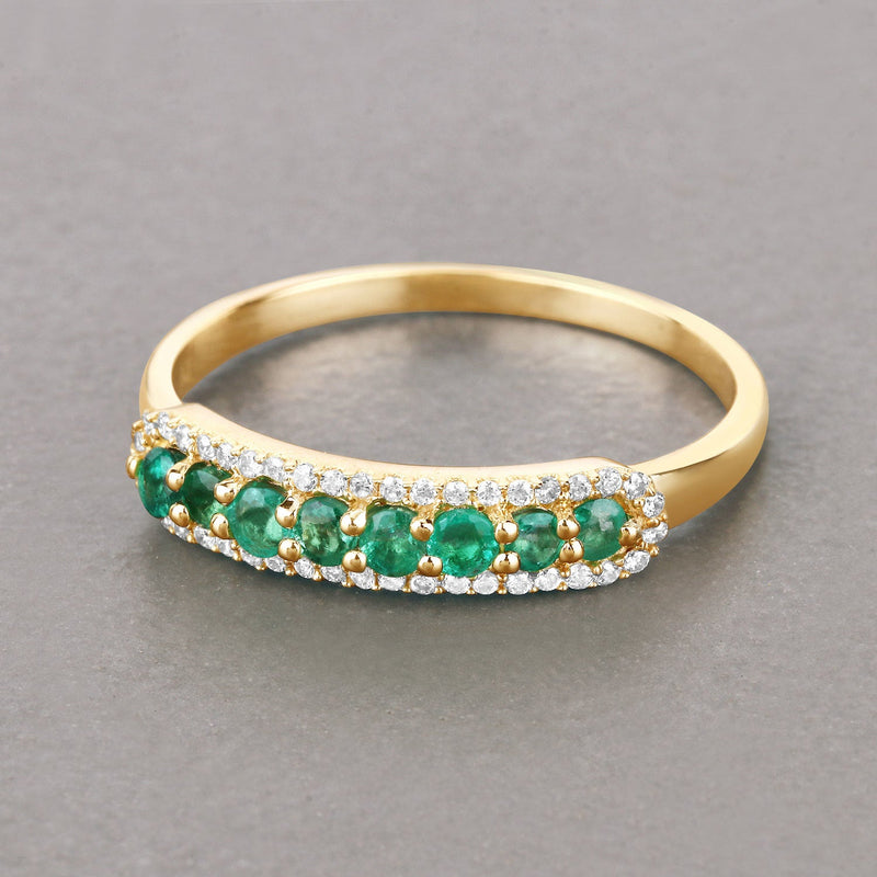 Bids.com 0.35 Carat Genuine Zambian Emerald and White Diamond 14K Yellow Gold Ring Rings
