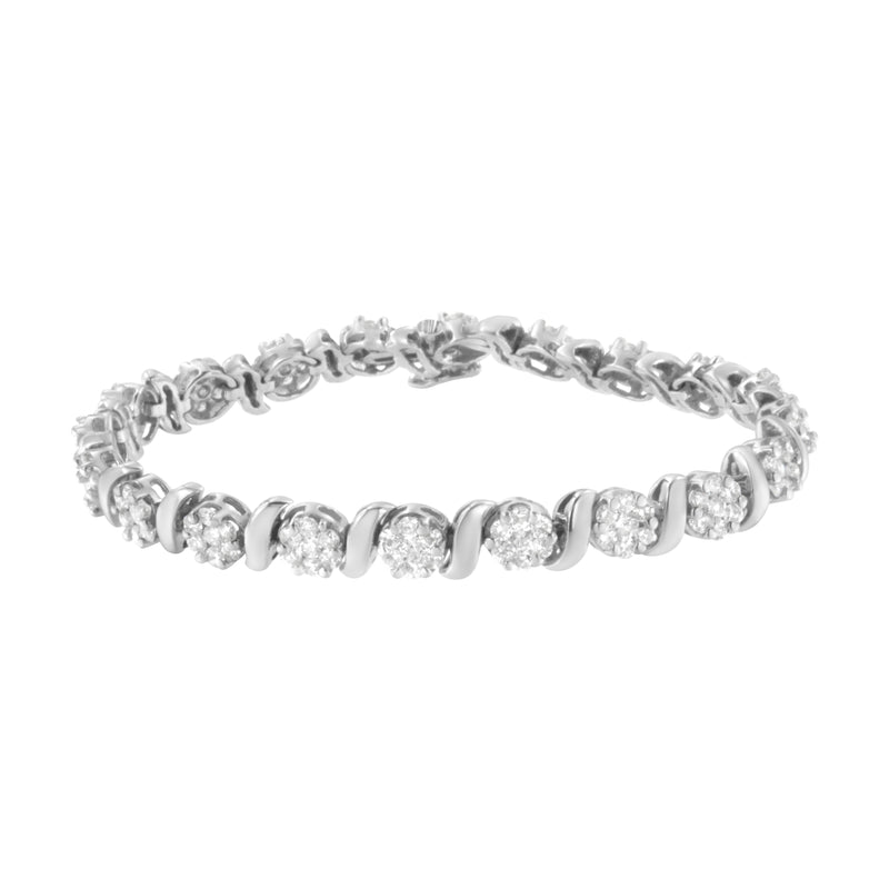 Bids.com 14K White Gold 5 1/4 cttw Diamond S-Link Floral Cluster Tennis Bracelet (I-J Clarity, SI2-I1 Color) - Size 7" Bracelets