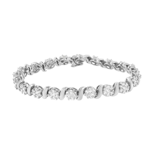 Bids.com 14K White Gold 5 1/4 cttw Diamond S-Link Floral Cluster Tennis Bracelet (I-J Clarity, SI2-I1 Color) - Size 7" Bracelets