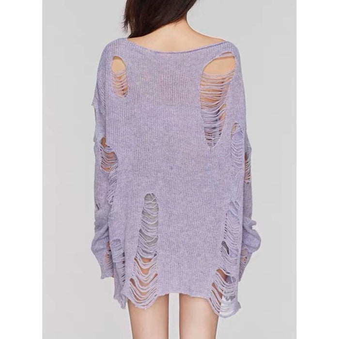 Distressed Boat Neck Knit Cover Up