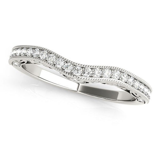 Bids.com 14k White Gold Milgrained Pave Set Curved Diamond Wedding Band (1/5 cttw) Rings