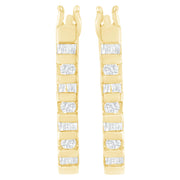 Bids.com 10K Yellow Gold Round and Baguette Cut Diamond Oblong Hinged Leverback Hoop Earrings (Â¼ Cttw, I-J Color, I2-I3 Clarity) Earrings