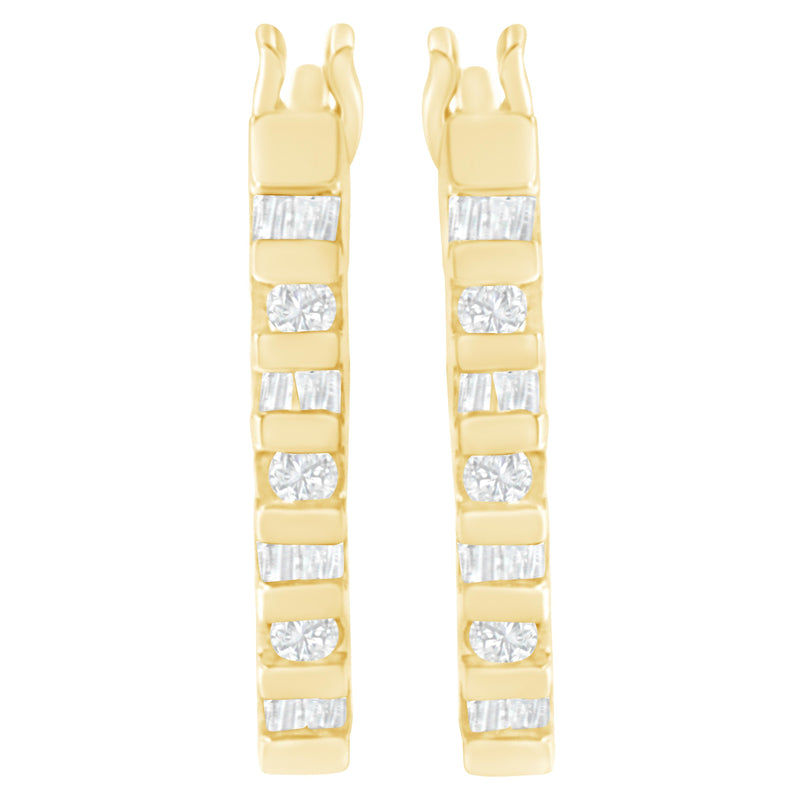 Bids.com 10K Yellow Gold Round and Baguette Cut Diamond Oblong Hinged Leverback Hoop Earrings (Â¼ Cttw, I-J Color, I2-I3 Clarity) Earrings