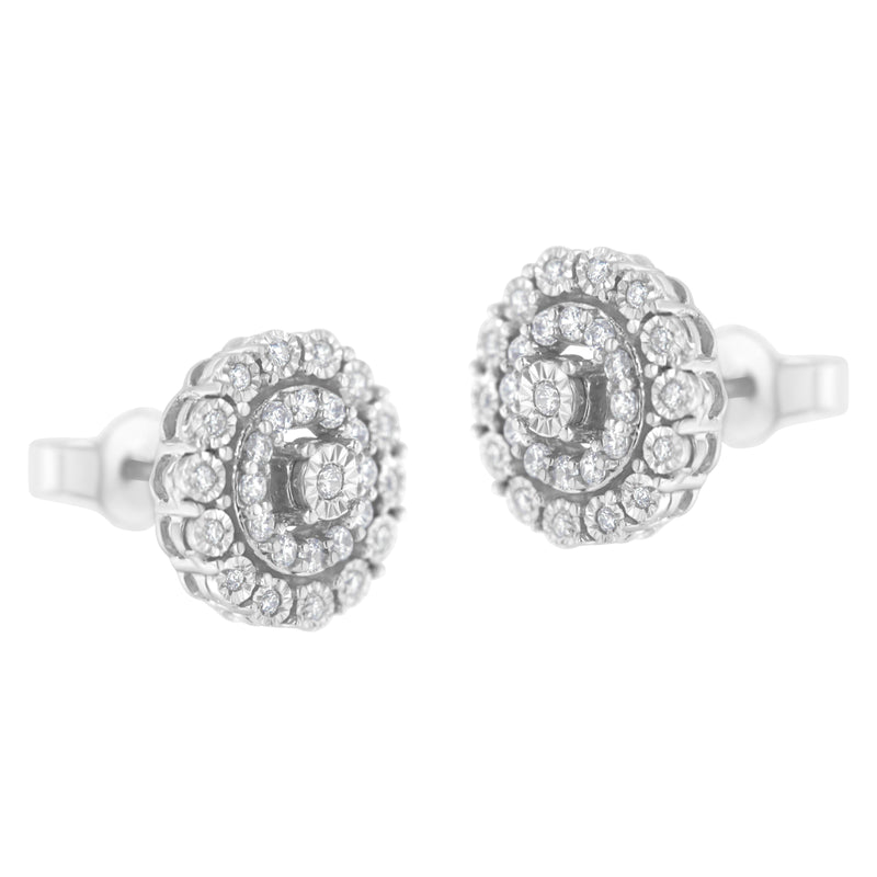 Bids.com 10KT White Gold 1/2 cttw Double Halo Brilliant Round-Cut Diamond Stud Earrings (I-J Clarity, I2-I3 Color) Earrings