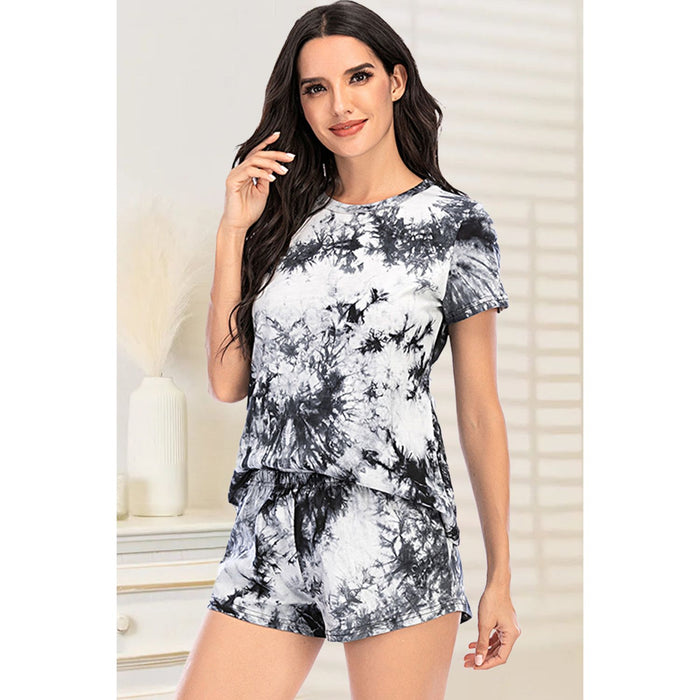 Tie-Dye Round Neck Short Sleeve Top and Shorts Lounge Set