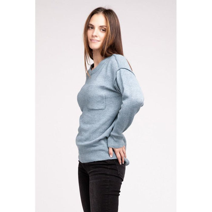 Melange Hi-Low Hem Round Neck Sweater