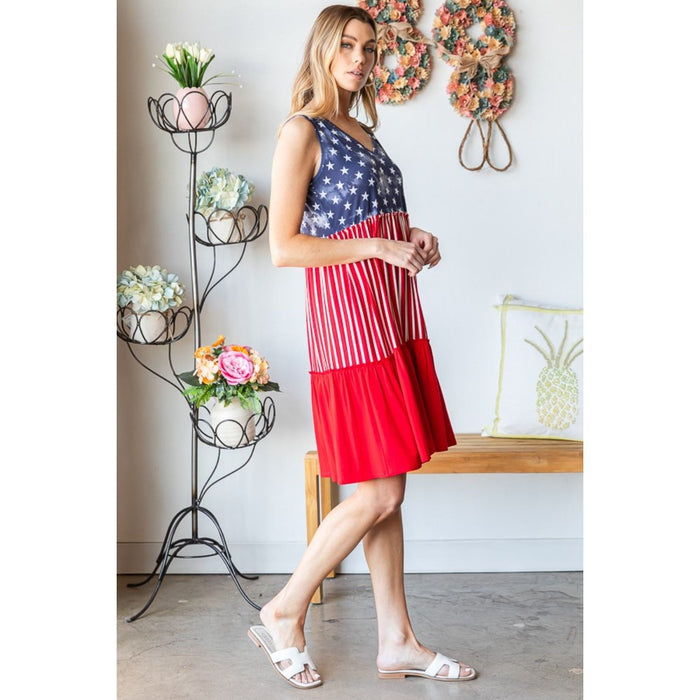 US Flag Theme Contrast Tank Dress