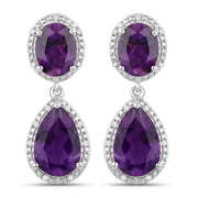 Bids.com 8.45 Carat Genuine Amethyst and White Diamond .925 Sterling Silver Earrings Earrings