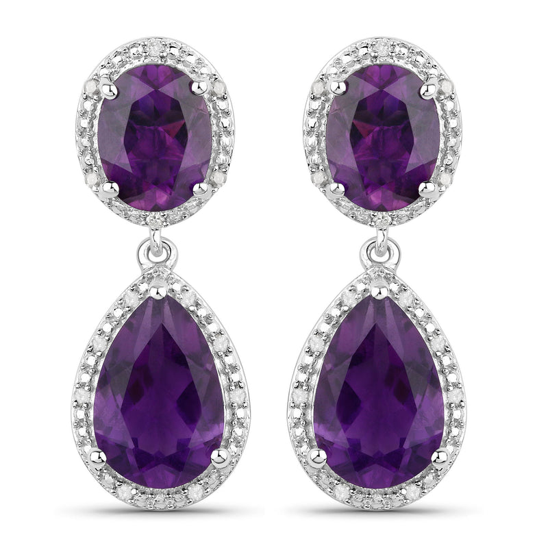 Bids.com 8.45 Carat Genuine Amethyst and White Diamond .925 Sterling Silver Earrings Earrings
