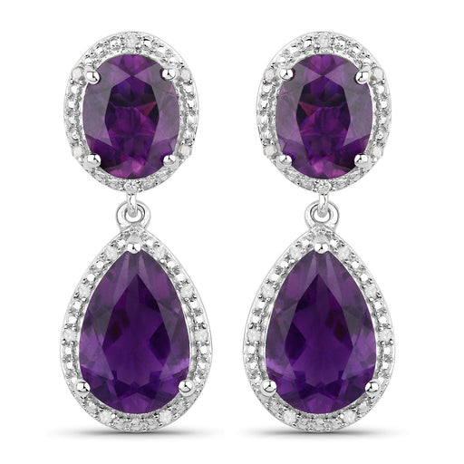 Bids.com 8.45 Carat Genuine Amethyst and White Diamond .925 Sterling Silver Earrings Earrings