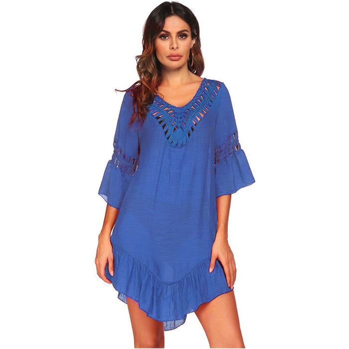 Backless Cutout Three-Quarter Sleeve Cover Up