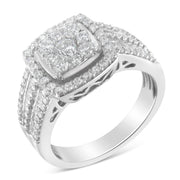 Bids.com 10K White Gold Diamond Cluster Ring (1 Cttw, H-I Color, I1-I2 Clarity) - Size 6-3/4 Rings