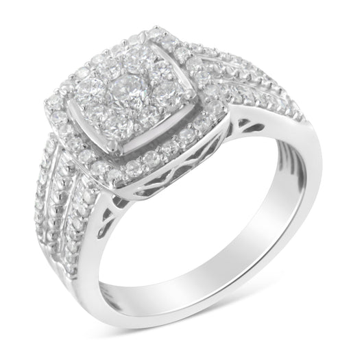 Bids.com 10K White Gold Diamond Cluster Ring (1 Cttw, H-I Color, I1-I2 Clarity) - Size 6-3/4 Rings