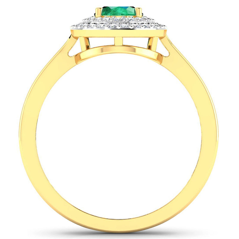 Bids.com 0.88 Carat Genuine Zambian Emerald  and White Diamond 14K Yellow Gold Ring Rings