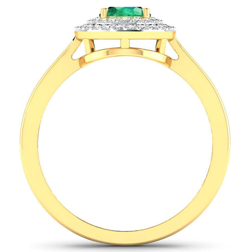 Bids.com 0.88 Carat Genuine Zambian Emerald  and White Diamond 14K Yellow Gold Ring Rings