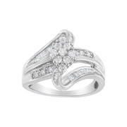 Bids.com 10K White Gold 1/2 cttw Diamond Cluster Ring (H-I Clarity, I2-I3 Color) - Size 6 Rings