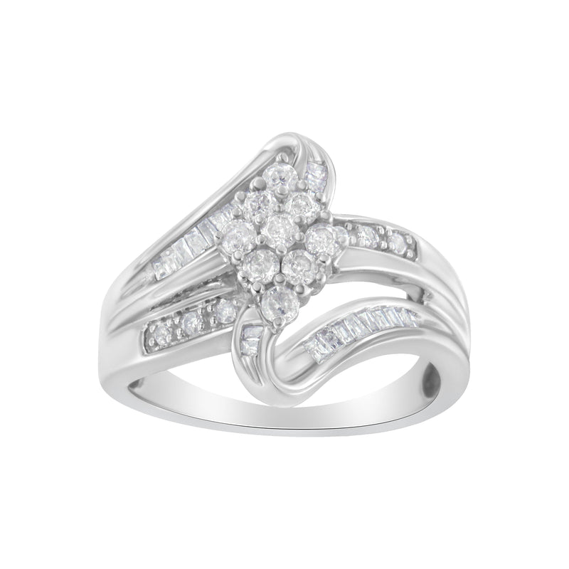 Bids.com 10K White Gold 1/2 cttw Diamond Cluster Ring (H-I Clarity, I2-I3 Color) - Size 6 Rings