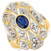 Bids.com 1.84 Carat Genuine Blue Sapphire and Diamond .925 Sterling Silver Ring Rings