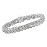 Bids.com .925 Sterling Silver 3.0 Cttw Diamond Multi Row Cluster Slanted Wave Link 7-Â¼â€ Tennis Bracelet (I-J Color, I2-I3 Clarity) Bracelets