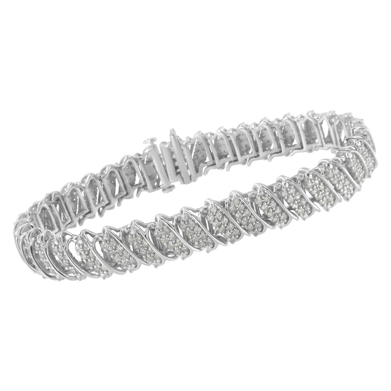 Bids.com .925 Sterling Silver 3.0 Cttw Diamond Multi Row Cluster Slanted Wave Link 7-Â¼â€ Tennis Bracelet (I-J Color, I2-I3 Clarity) Bracelets