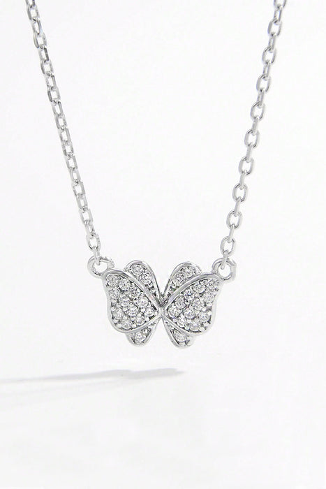 925 Sterling Silver Zircon Butterfly Pendant Necklace