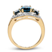 Bids.com 14K Yellow Gold Plated 2.77 Carat Genuine London Blue Topaz and White Topaz .925 Sterling Silver Ring Rings