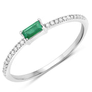 Bids.com 0.18 Carat Genuine Zambian Emerald and White Diamond 14K White Gold Ring Rings