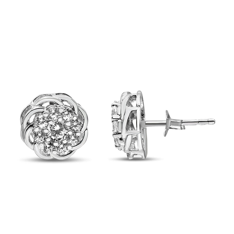 Bids.com .925 Sterling Silver 1/2 Cttw Round Diamond Cluster Openwork Floral Halo Stud Earrings (I1-I2 Clarity, I-J Color) Earrings