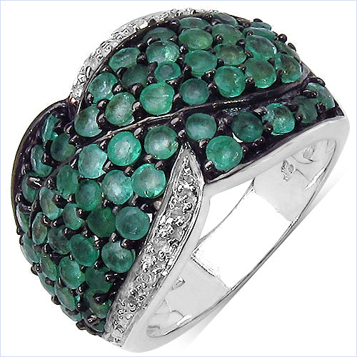 Bids.com 2.28 Carat Genuine Emerald & White Topaz .925 Sterling Silver Ring Rings