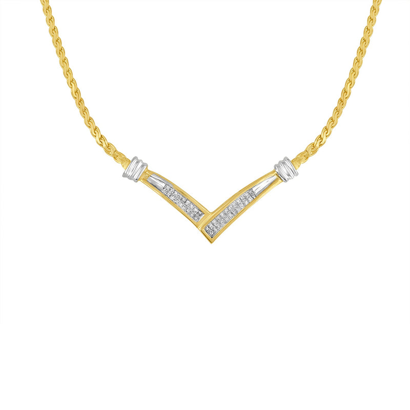 Bids.com 10K Yellow and White Gold 1/2 Cttw Princess Cut Diamond Channel-Set â€œVâ€ Shape 18" Franco Chain Necklace (H-I Color, SI2-I1 Clarity) Necklaces