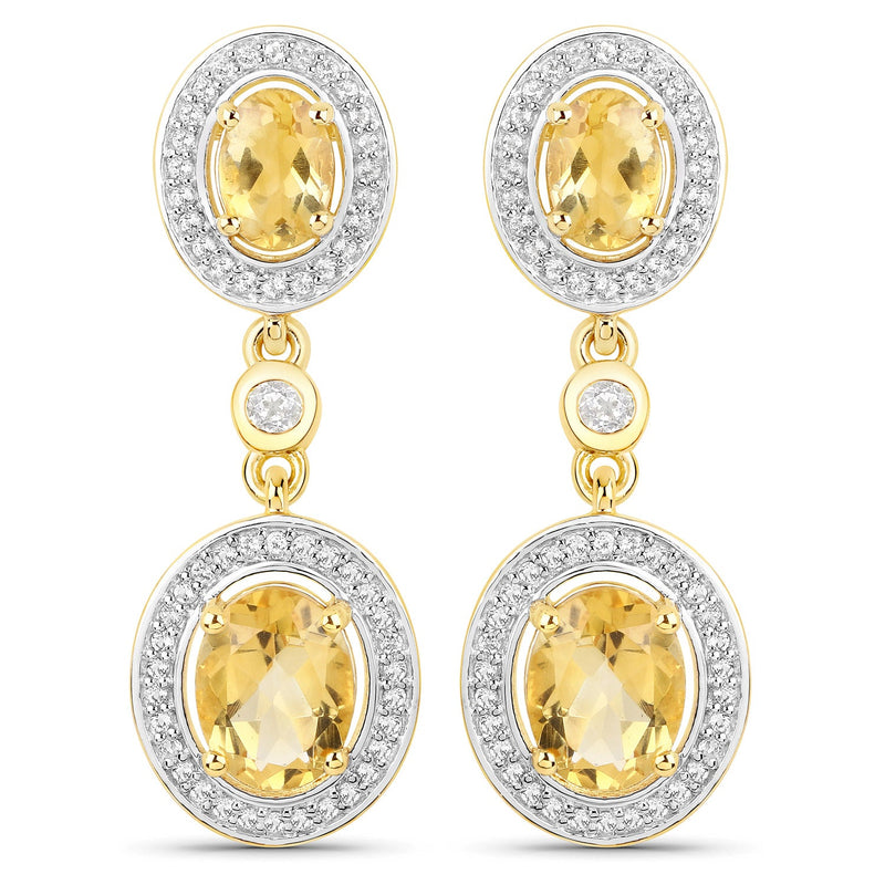 Bids.com 18K Yellow Gold Plated 5.70 Carat Genuine Citrine and White Topaz .925 Sterling Silver Earrings Earrings