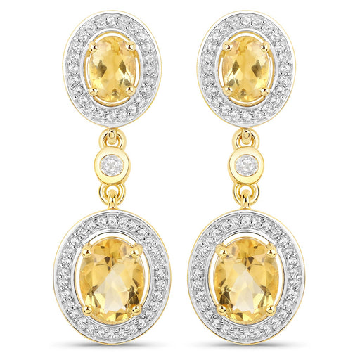 Bids.com 18K Yellow Gold Plated 5.70 Carat Genuine Citrine and White Topaz .925 Sterling Silver Earrings Earrings