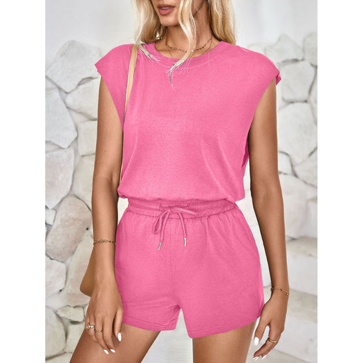 Cutout Round Neck Cap Sleeve Romper