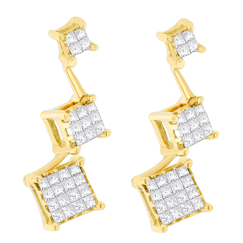 Bids.com 14K Yellow Gold 1 cttw Princess Cut Diamond Earrings (H-I, SI1-SI2) Earrings