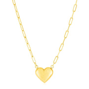 Bids.com 14k Yellow Gold Paperclip Chain Necklace with Puffed Heart Necklaces