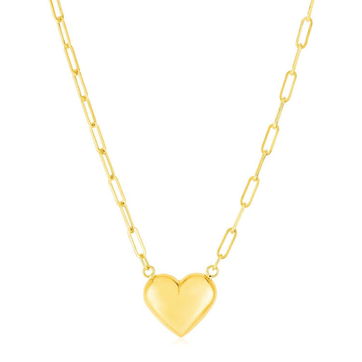 Bids.com 14k Yellow Gold Paperclip Chain Necklace with Puffed Heart Necklaces