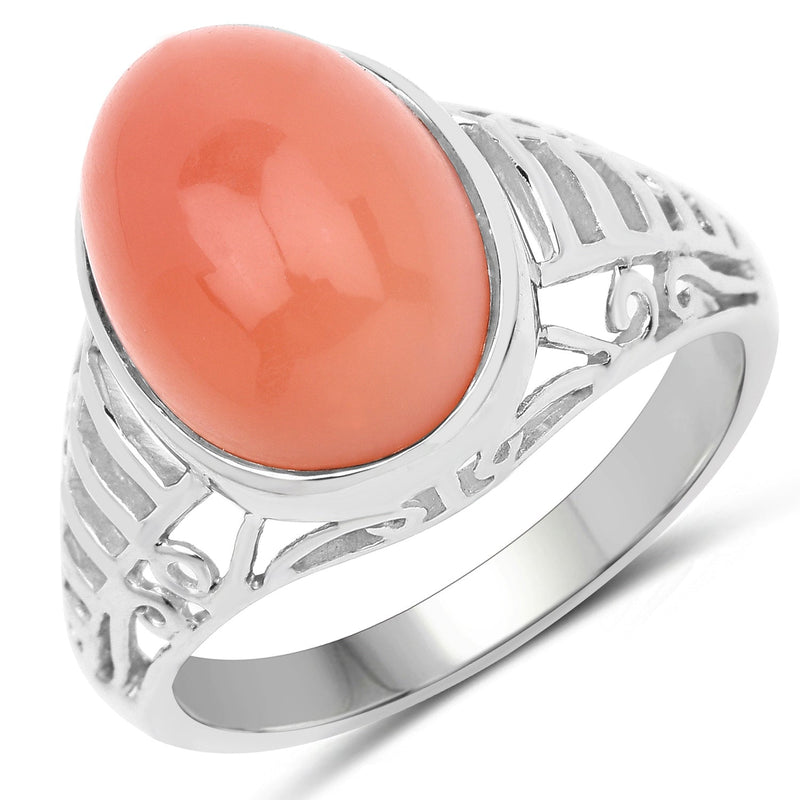 Bids.com 6.00 Carat Genuine Peach Moonstone .925 Sterling Silver Ring Rings