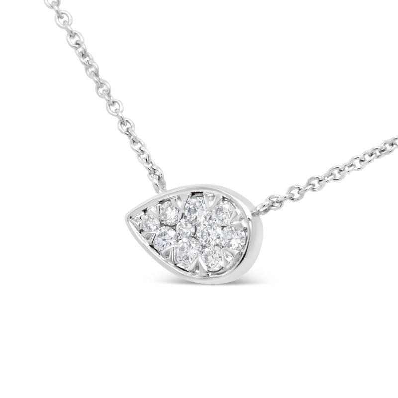 Bids.com 14K White Gold 1/4 Cttw Round Diamond Composite Teardrop Shape 18" Pendant Necklace - (G-H Color, SI2-I1 Clarity) Necklaces